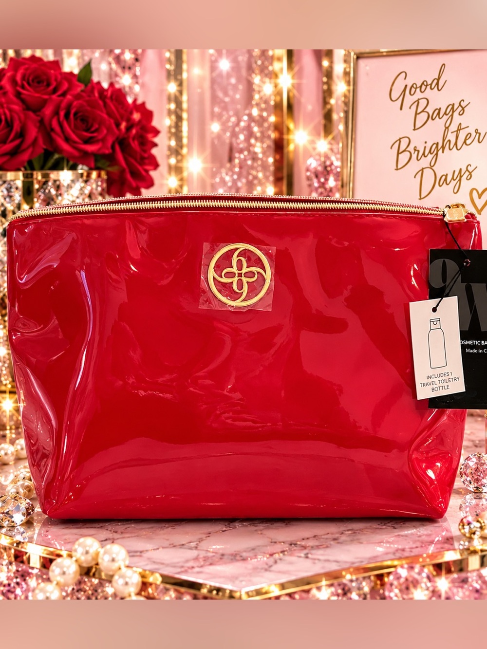 Nine West Glossy Red Cosmetic Pouch